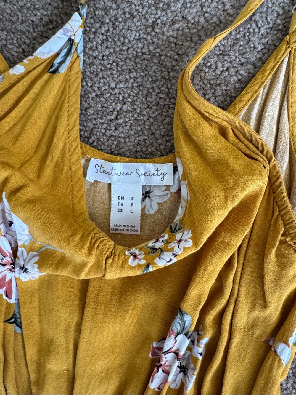 SWS Floral Mustard Wide Split Leg Jumpsuit with Removable Belt - size small - Picture 2 of 5